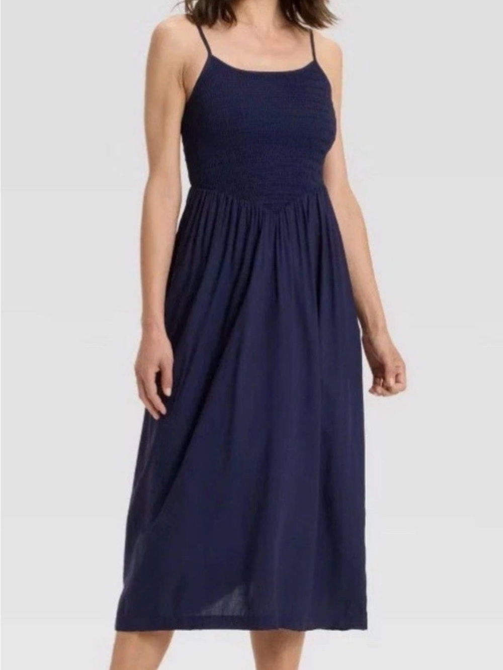 A New Day Women's Size Small Smocked V-Waist Midi Dress Blue - C1-116